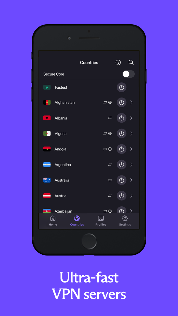 Список стран на снимке издателя. Proton VPN.